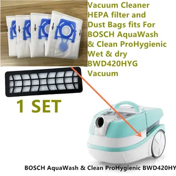 1 КОМПЛЕКТ Пылесоса с HEPA-фильтром и Мешками для пыли подходит Для BOSCH AquaWash & Clean ProHygienic Wet & dry BWD420HYG Vacuum