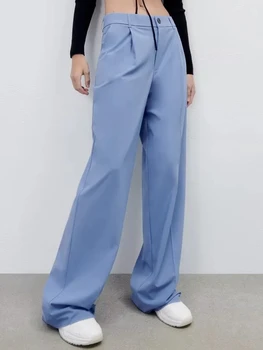 2023 bazaleas store Y2K женские брюки Y2K с боковыми карманами и вытачками, винтажные брюки с ширинкой на талии