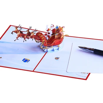 3D Всплывающие Поздравительные Открытки Merry Christmas Всплывающие Открытки Flying Deer Cart Открытки Новогодние Поздравительные Открытки Подарки для Друзей A0KF