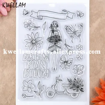 План мечты девушки Bloom Flowers Альбом для вырезок DIY фотокарточки резиновый штамп прозрачный штамп 11x15cm KW8122708