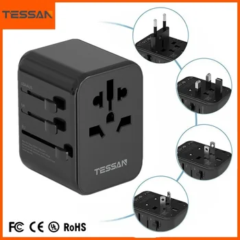 Универсальный адаптер для путешествий TESSAN Worldwide All-in-one с международной вилкой USB и Type C Адаптер питания для путешествий по ЕС/Великобритании/США/AUS